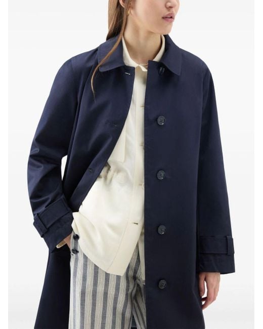 Woolrich Blue Single-breasted Cotton Coat