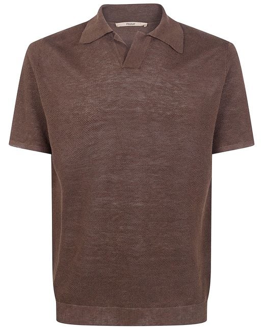 Nuur Brown Short Sleeved Polo Neck Piquet Stitch T-Shirt for men
