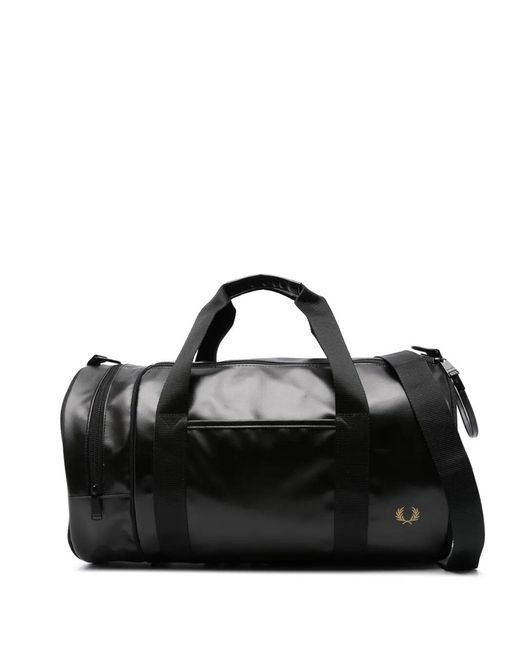 Fred Perry Black Tonal Classic Barrel Bag for men