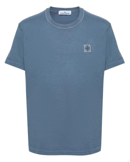 Stone Island Blue Logo-Patch Cotton T-Shirt for men