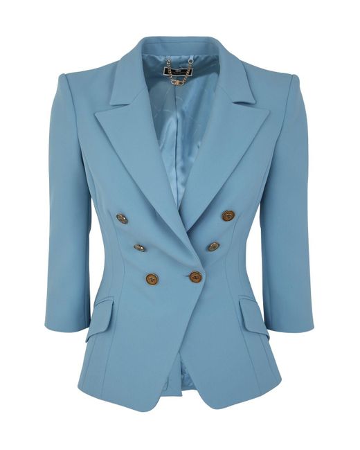 Elisabetta Franchi Blue Double-breasted Blazer In Stretch Crepe