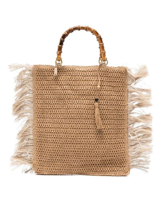 La Milanesa Natural 'Zarah' Fringe And Knit Bag