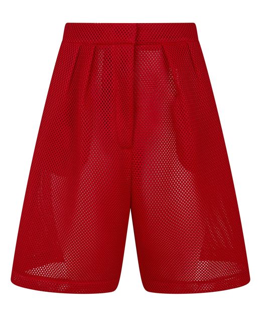 Frankie Shop Red "Marfa" Mesh Pleated Bermuda Shorts