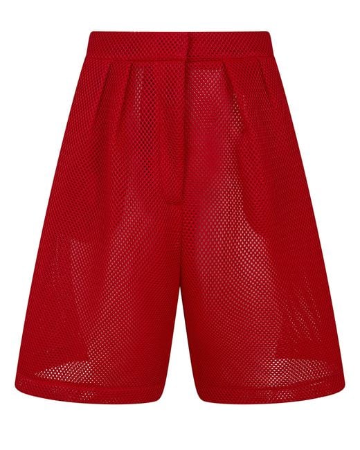 Frankie Shop Red "Marfa" Mesh Pleated Bermuda Shorts