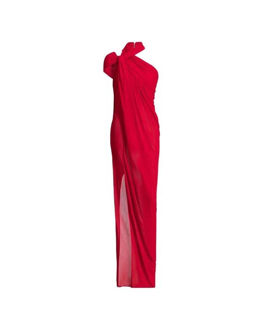Balmain Red Long Draped Jersey Dress