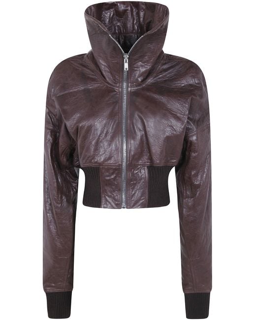 Rick Owens Brown Jacket Cropped Leather Bomber "Dracuflight"