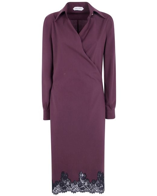 Alberta Ferretti Purple Dress Tropical Wool Midi