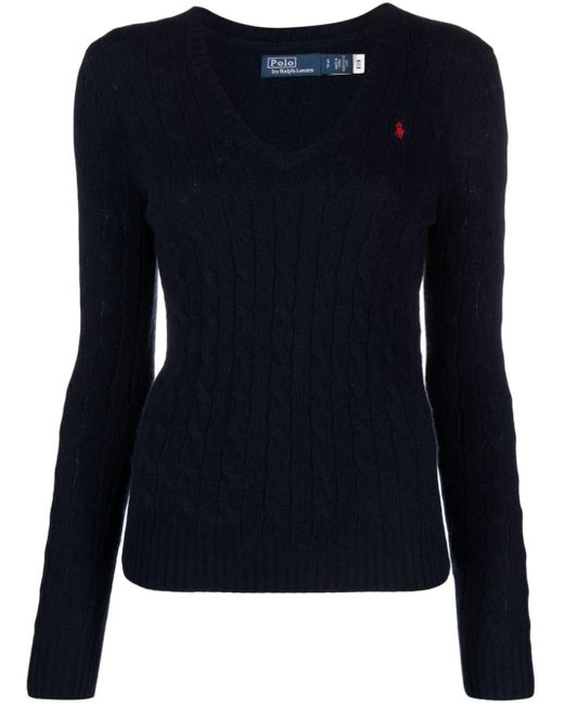Polo Ralph Lauren Blue V Neck Sweater With Braids