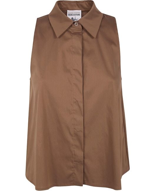 Semicouture Brown Popeline Cotton Mini Top