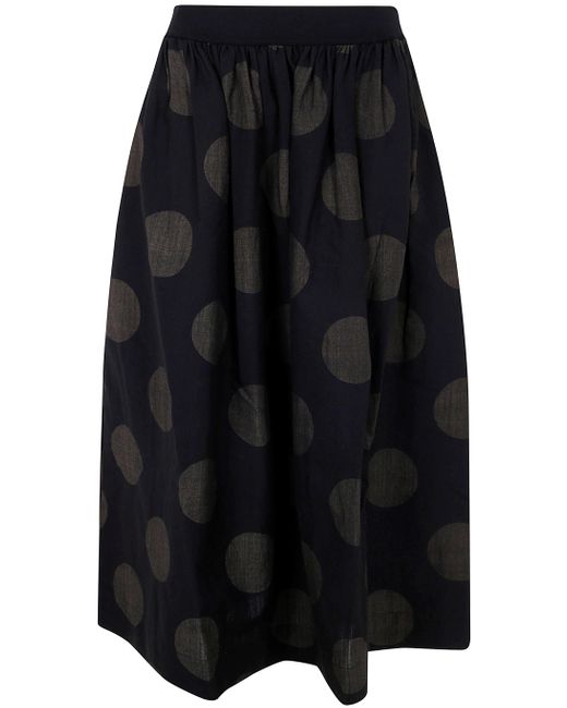 Uma Wang Black Graphic Printed A-Line Midi Skirt