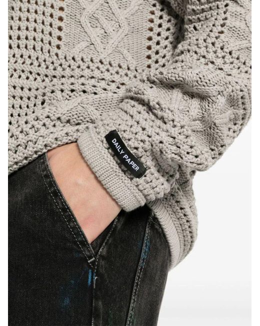 Daily Paper Gray Zuberi Crochet Long Sleeves Sweater for men