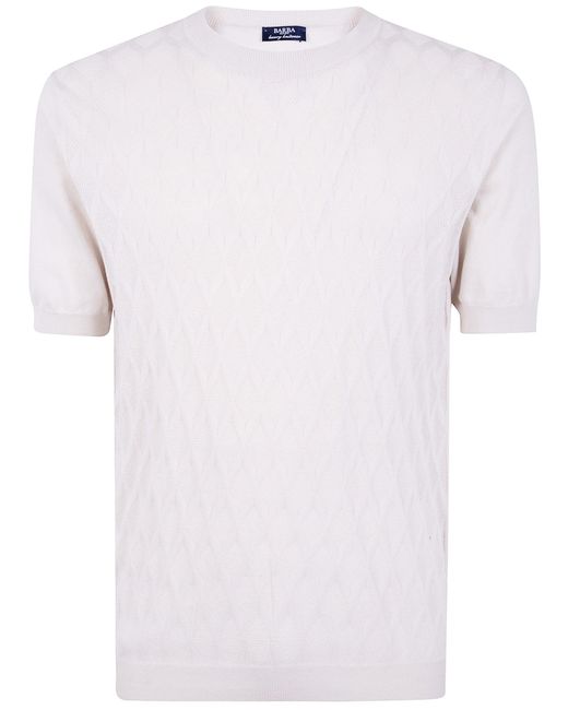 Barba Napoli White Embroidered Fancy Round Neck Sweater for men