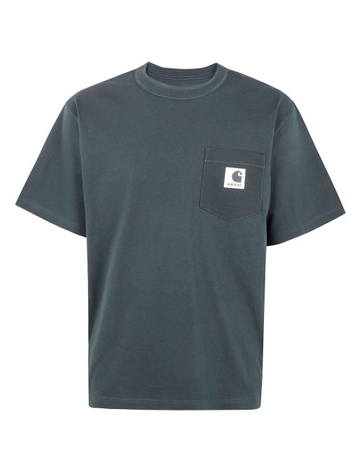 SACAI X CARHARTT WIP Blue "Carhartt Wip" Cotton Jersey T-Shirt for men