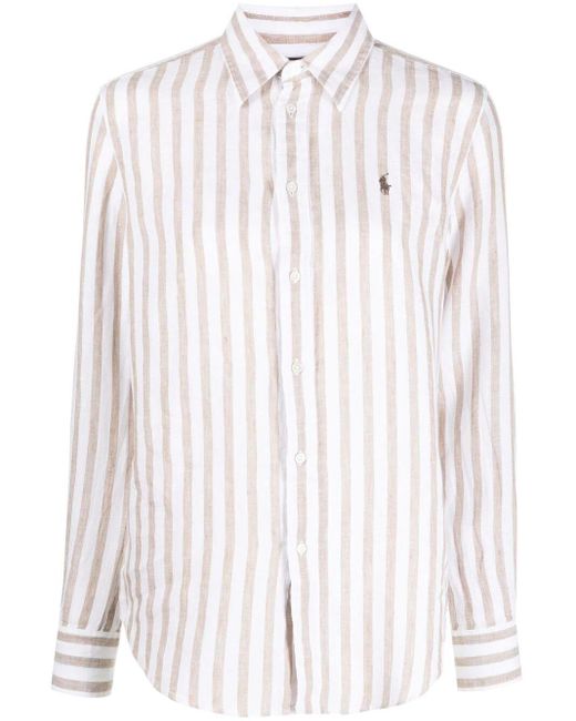 Polo Ralph Lauren White Striped Linen Button-up Shirt