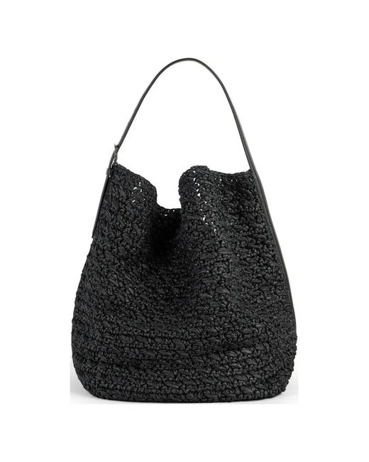 Totême Black Belted Raffia Tote Bag