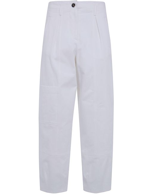 Max Mara White "Bautta" Cotton Bull Barrel Leg Trousers