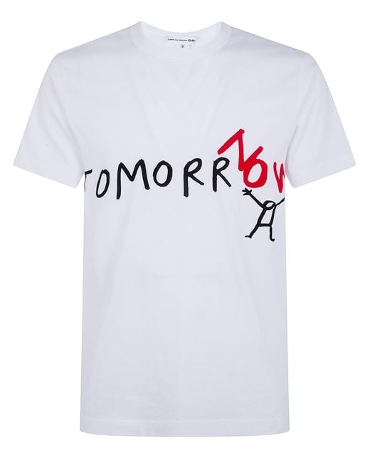 Comme des Garçons White Printed Logo Tee for men