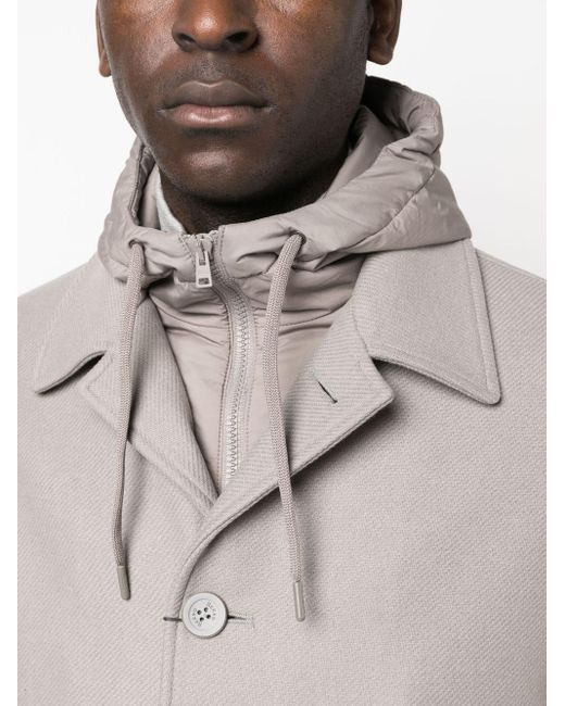 Herno Gray Single-breasted Hooded Coat for men