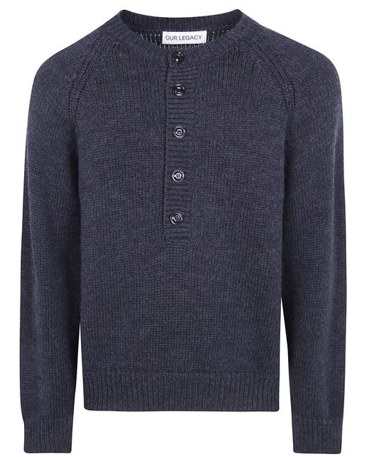 Our Legacy Blue Henley Sweater "Shore Henley" for men
