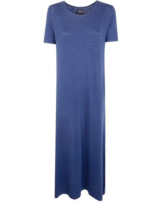 Anneclaire Blue Jersey Linen Short Sleeves Long Dress