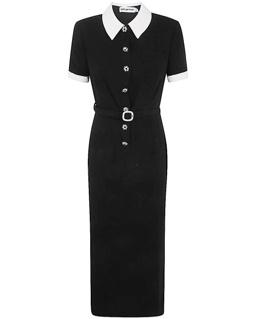 Self-Portrait Black Crepe Contrast Midi Dress