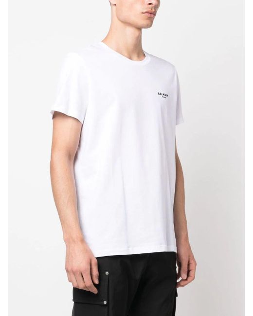Balmain White Classic Fit Flock T-Shirt for men