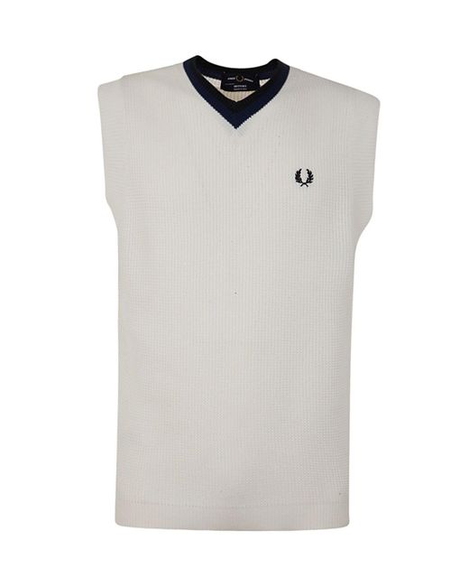Fred Perry White Fp V-neck Knitted Tank Top Clothing for men