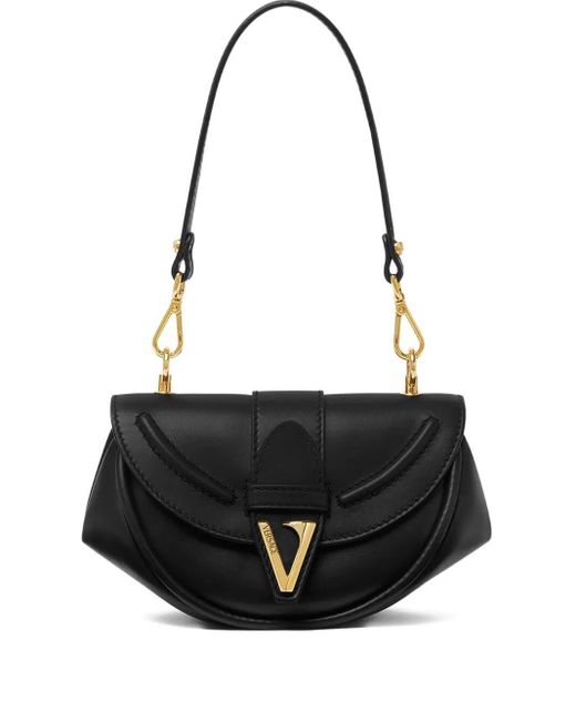 Versace Black "Virtus" Small Shoulder Bag Calf Leather