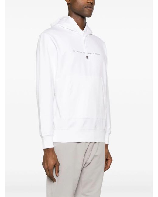 C P Company White Metropolis Series Stretch Fleece Graphic Hoodie for men
