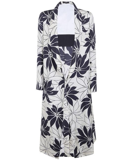 Printed Silk Overcoat di Ibrigu in White