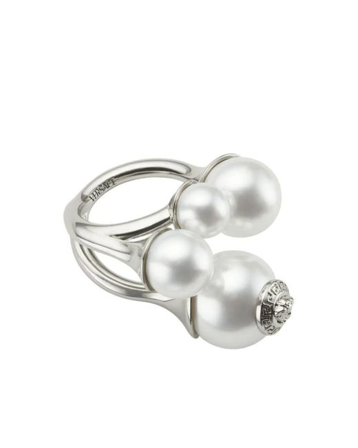 Versace White Ring Metal With Pearl Accessories