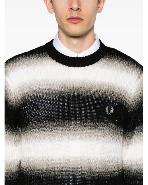 Fred Perry Gray Fp Striped Open Knit Jumper for men