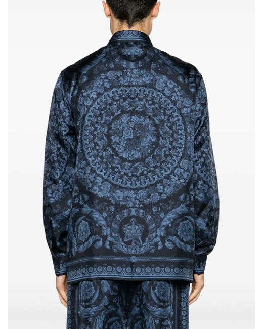 Versace Blue Barroco Shirt With Print for men