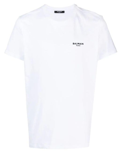 Balmain White Classic Fit Flock T-Shirt for men