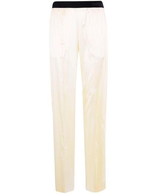 Tom Ford White Stretch Silk Satin Pj Pants