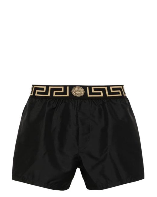 Versace Black Greca-waistband Swim Shorts for men