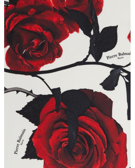 Balmain Red Rose And Polka-dot Print Scarf