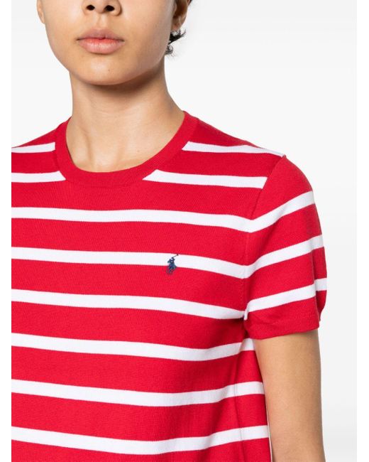 Polo Ralph Lauren Red Short Sleeves Crew Neck Braided Striped Sweater