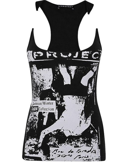Y. Project Black Rock Band Print Invisible Strap Tank Top