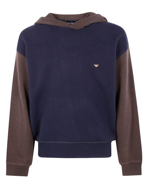 Emporio Armani Blue Hooded Bicolor Sweater for men