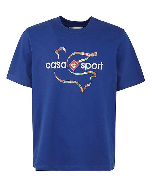 Casablancabrand Blue Drapeau De Collombes Printed T-shirt for men