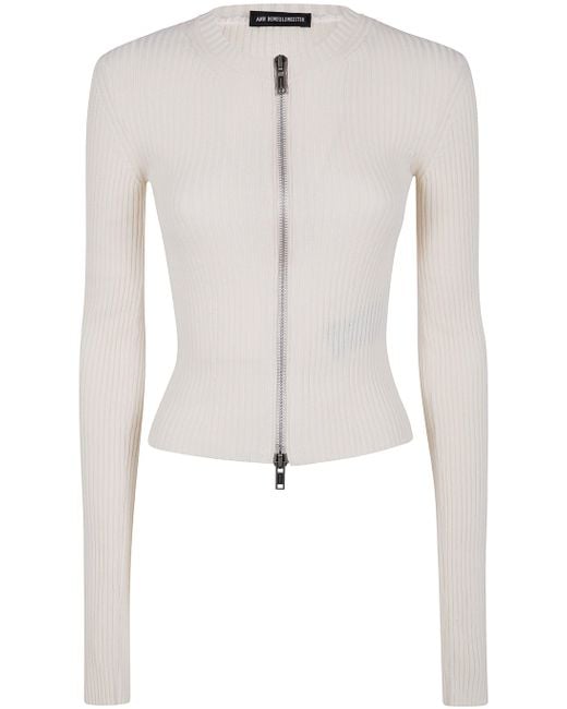 Ann Demeulemeester White Terna Cropped Zipped Cardigan Cotton