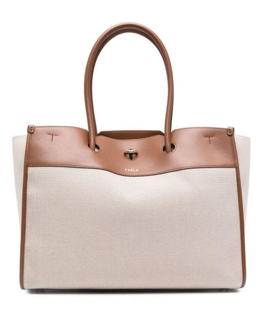 Furla Genesi Xl Canvas Tote Bag in Natural | Lyst