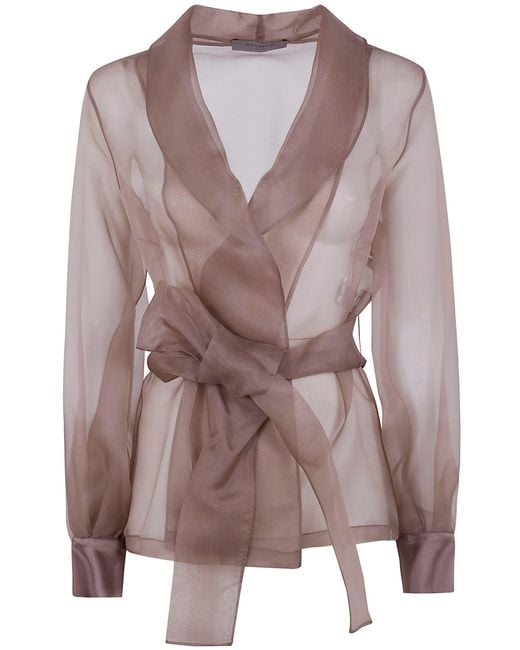 D.exterior Brown D. Exterior Organza Silk Belted Jacket