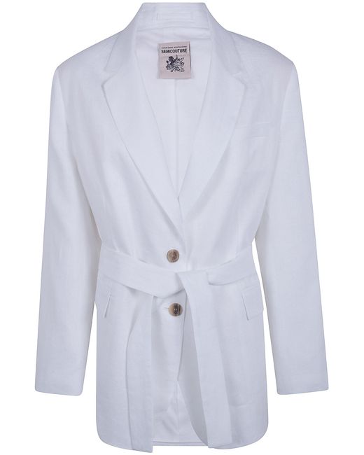Semicouture Blue Belted Linen Jacket