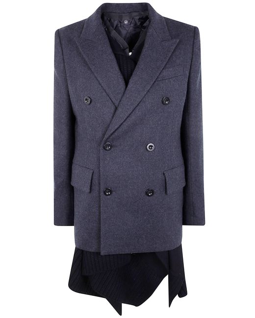 Sacai Blue Wool Melton X Wool Knit Jacket