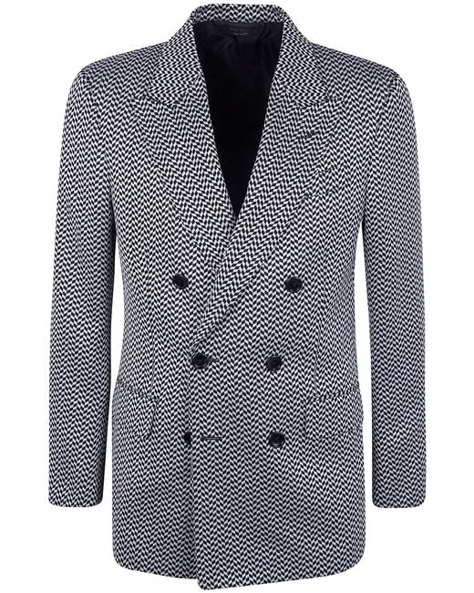 Tom Ford Blue Jacquard Geometric Design Double Breasted Jacket for men