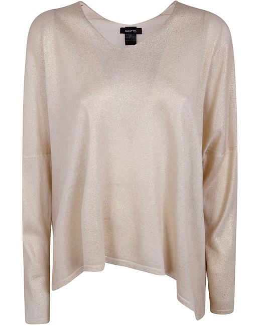 Avant Toi Natural Laminated Hand Painted Oversize V Neck Pullover