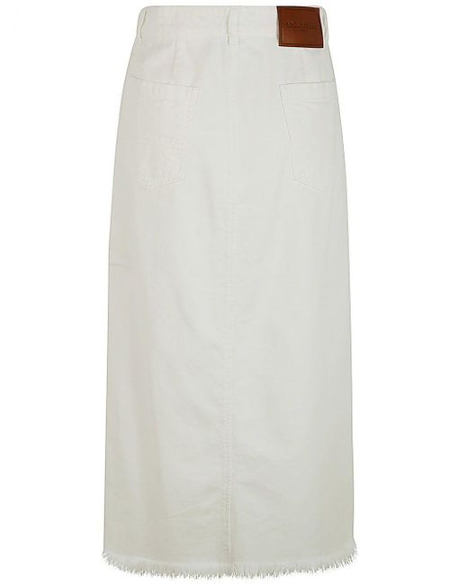 Antonelli White Iago Denim Skirt With Slit