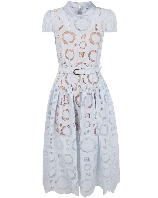 Self-Portrait Blue Floral Lace Midi Dress